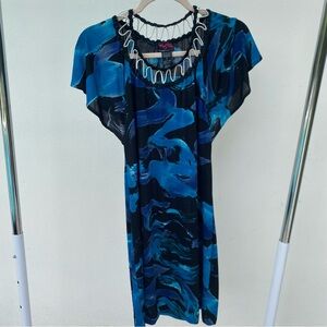 Y2K Euro Custo Barcelona Blue & Black Abstract Print Mini Dress Size 1 Small